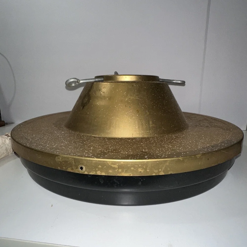 Vtg MCM Mell Mfg. Co. Holly Time Christmas Tree Stand‎ B-5 Black & Gold-Complete